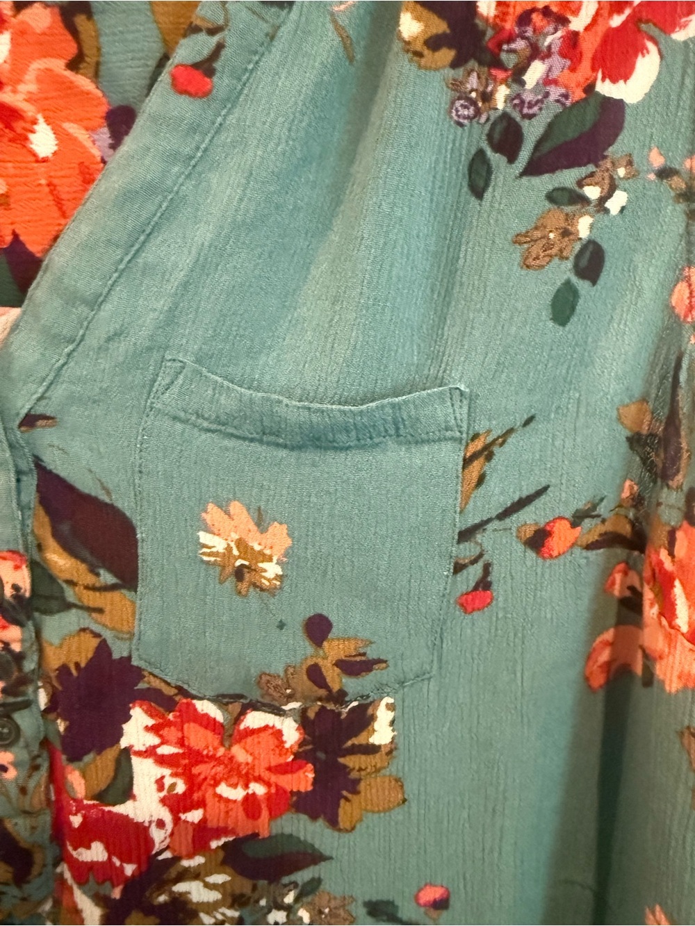 Market & Spruce Floral Sleeveless Blouse Teal V-Neck Pocket Women’s 1X - Picture 3 of 5